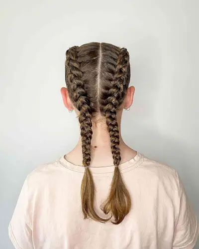 Mid-Length Brunette Double Softball Braids for Girls