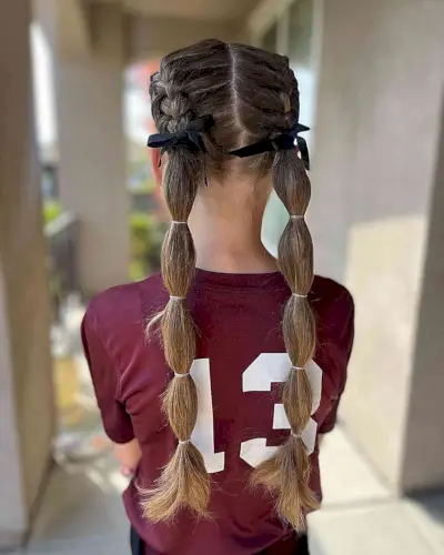 Softball Low Pigtails with Long Bubble Braids for Girls