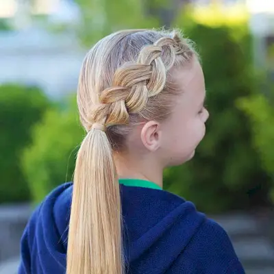 Softball Dutch Braid to Side Ponytail Hairstyle