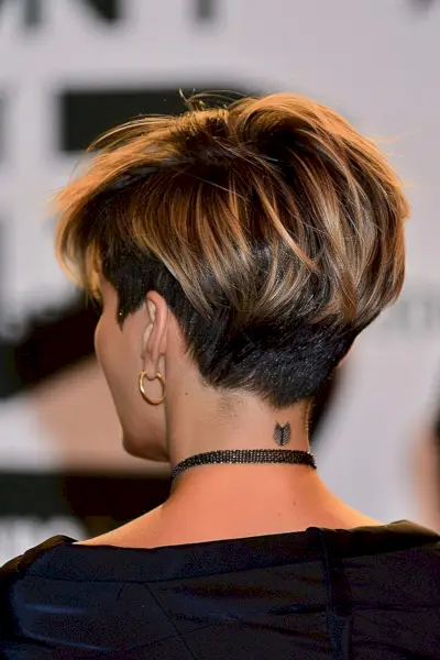 Short Wedge Haircut with Blonde Highlights and Undercut