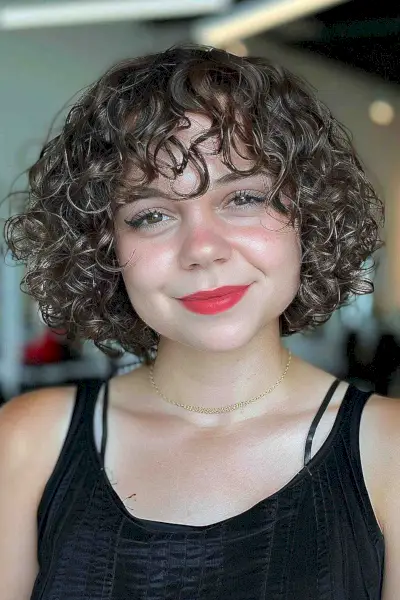 Short Bob for Women with Curly Hair and Round Face Shapes