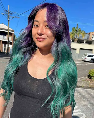 Long-Length Purple and Green Ombre Mermaid Hair