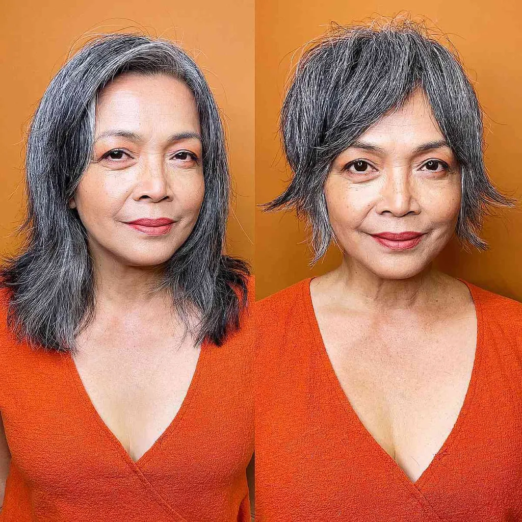 Corte de navaja de sal y pimienta con puntas flippy' title=