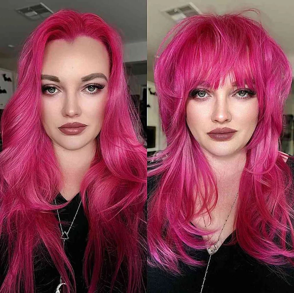 Cabello cortado con navaja rosa eléctrica' title=