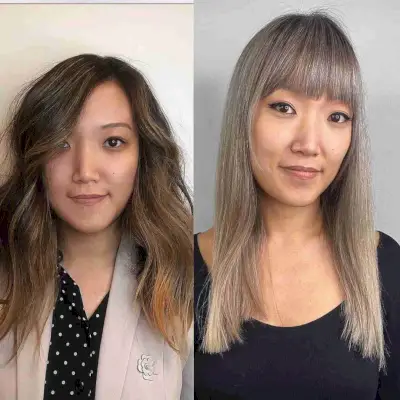 Straight Smoky Blonde Hair with a Fringe for a Long Face