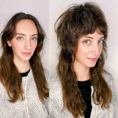 Razored Shuller with Crown Layers and Bangs for Long Faces