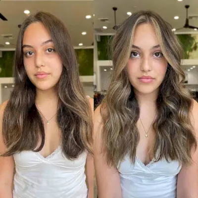 Wavy Sun-Kissed Hair with Middle Part for a Long Face