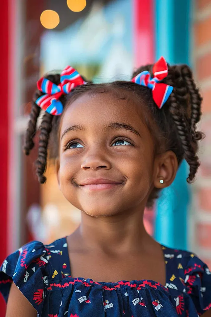 Batole s copánky a červené bílé a modré mašle na 4. července' title=