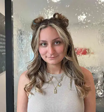 Volleyball Girls Medium to Long Half-Up Space Buns with Highlights