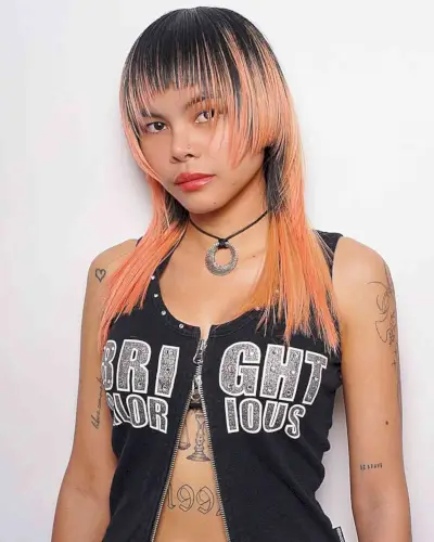 Black Hime Cut with Orange Highlights