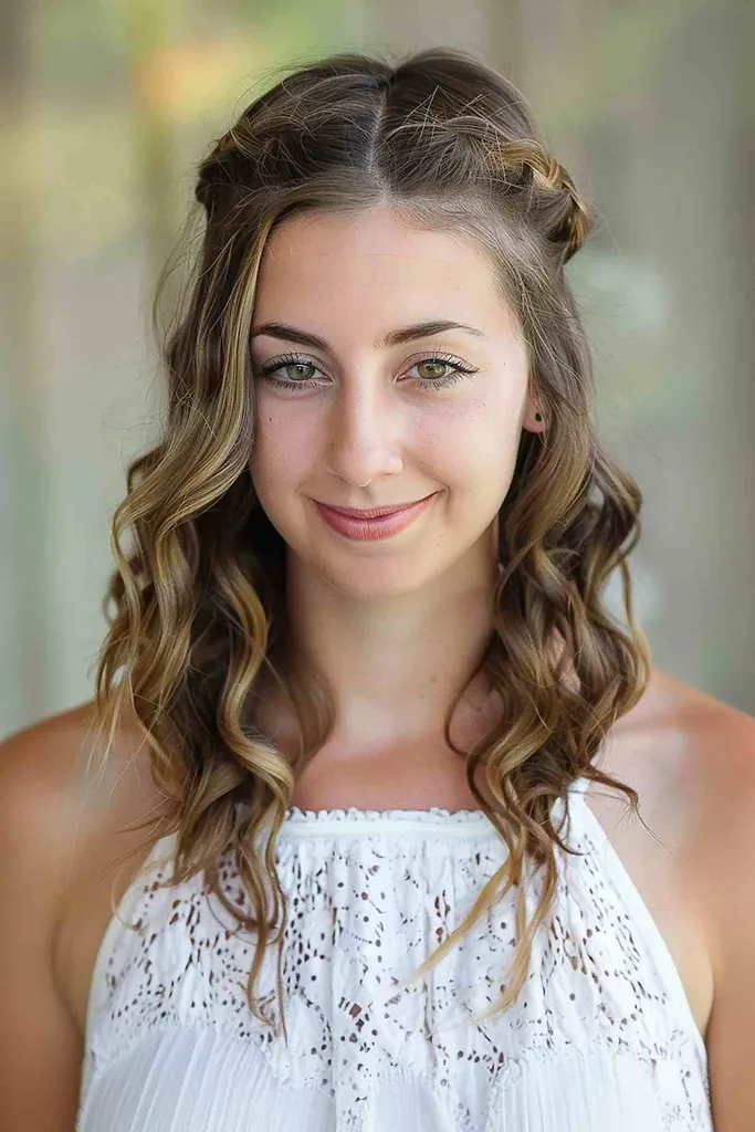 Halvflettede bølger for middels hår med løse bølger' title=