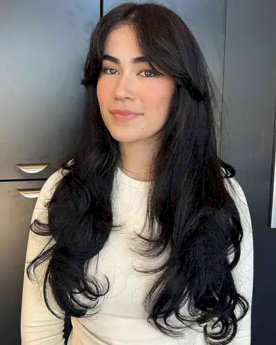 Long and Thick Hush Haircut with Curtain Bangs