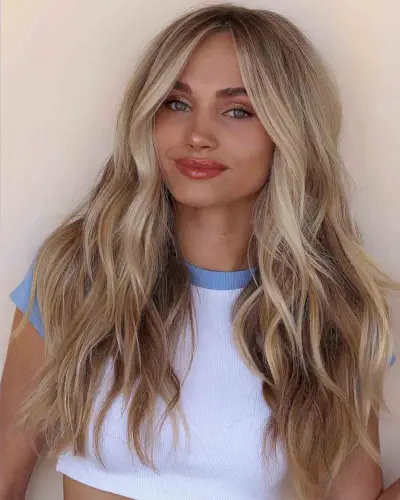 Long Blonde Hair with a Middle Part for Heart Faces