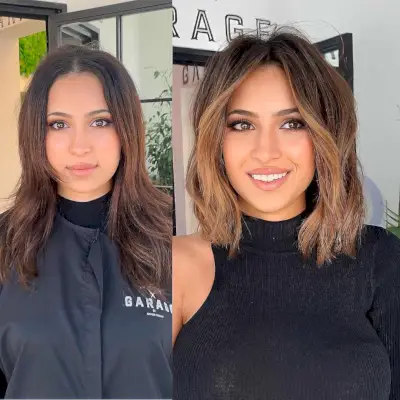 Choppy Lob with Grown-Out Bangs for a Heart Shaped Woman