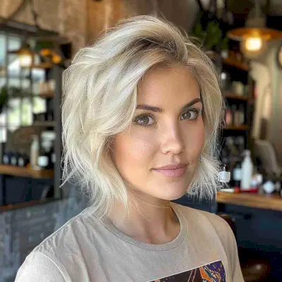 Cute Chin Length Textured Platinum Bob for a Heart Face