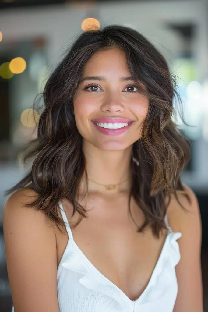 Myk shag-hårklipp uten smell og teksturerte lag' title=