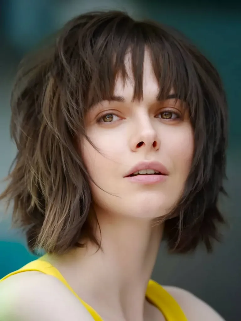 Myk rotete shag bob med hakkete lag og piecey smell' title=