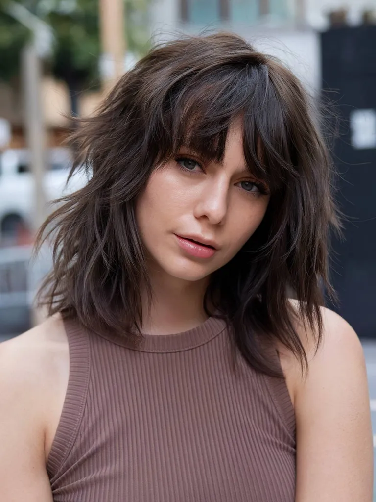 70-tallsinspirert myk shag-hårklipp med fjærbelagte lag og gardin smell' title=