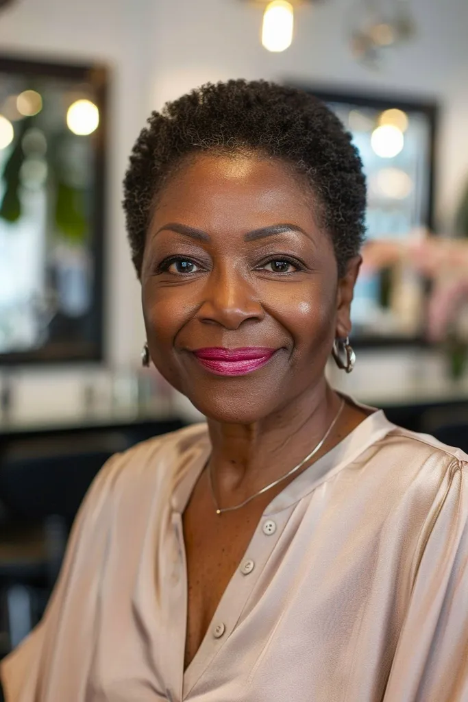 60歳以上の黒人女性のための短くて自然なヘアスタイル' title=