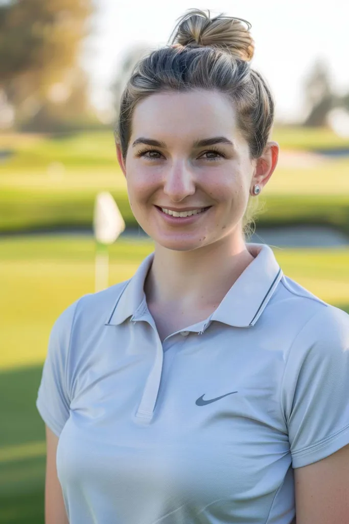 Ženska z enostavno figo golf pričesko' title=