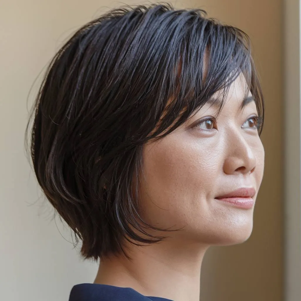 Peinado diario corto texturizado con bob en capas y flequillo lateral' title=