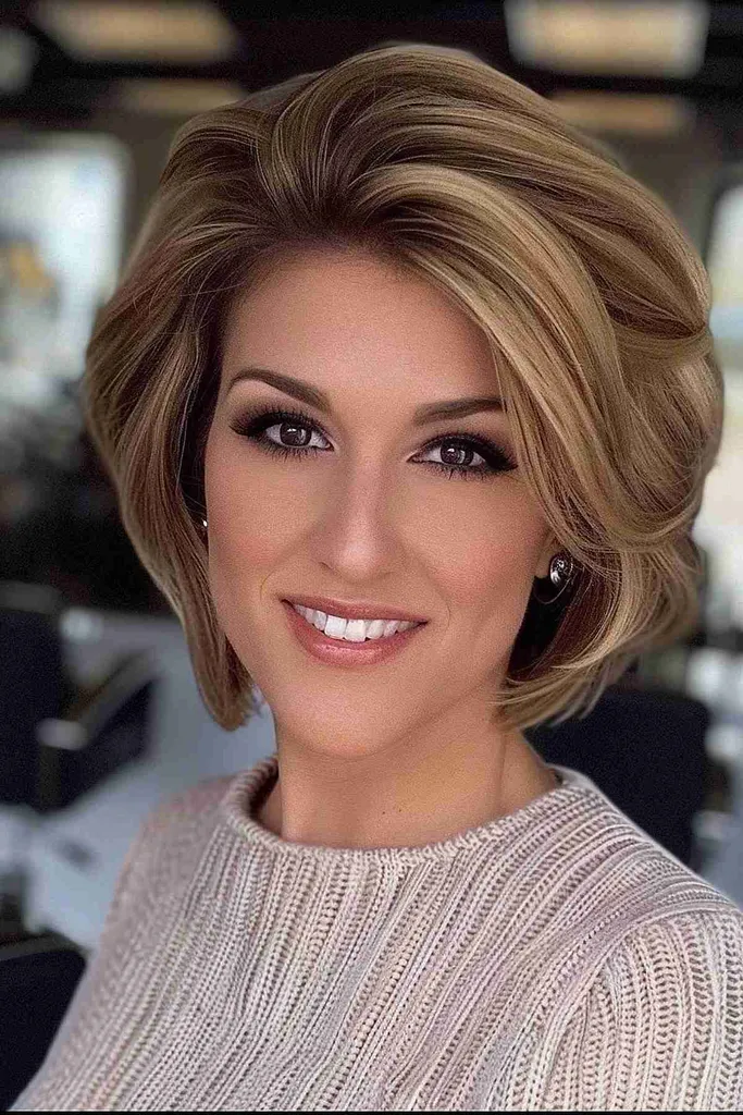 Bob voluminos, inspirat de Celine Dion, cu breton măturat lateral' title=