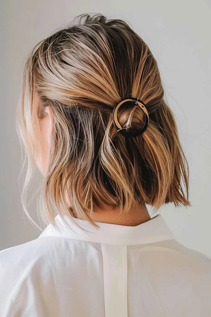 Chignon cheveux courts sans effort avec pince circulaire pour temps chaud' title=