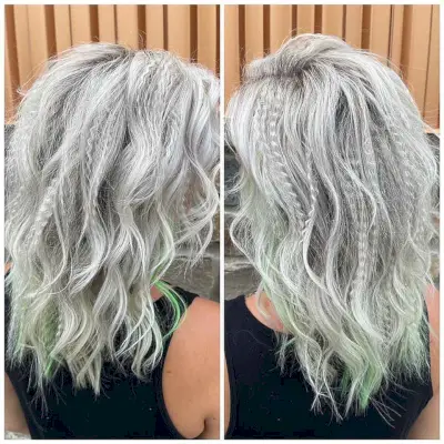 Loosely Crimped Hair with Green Tips