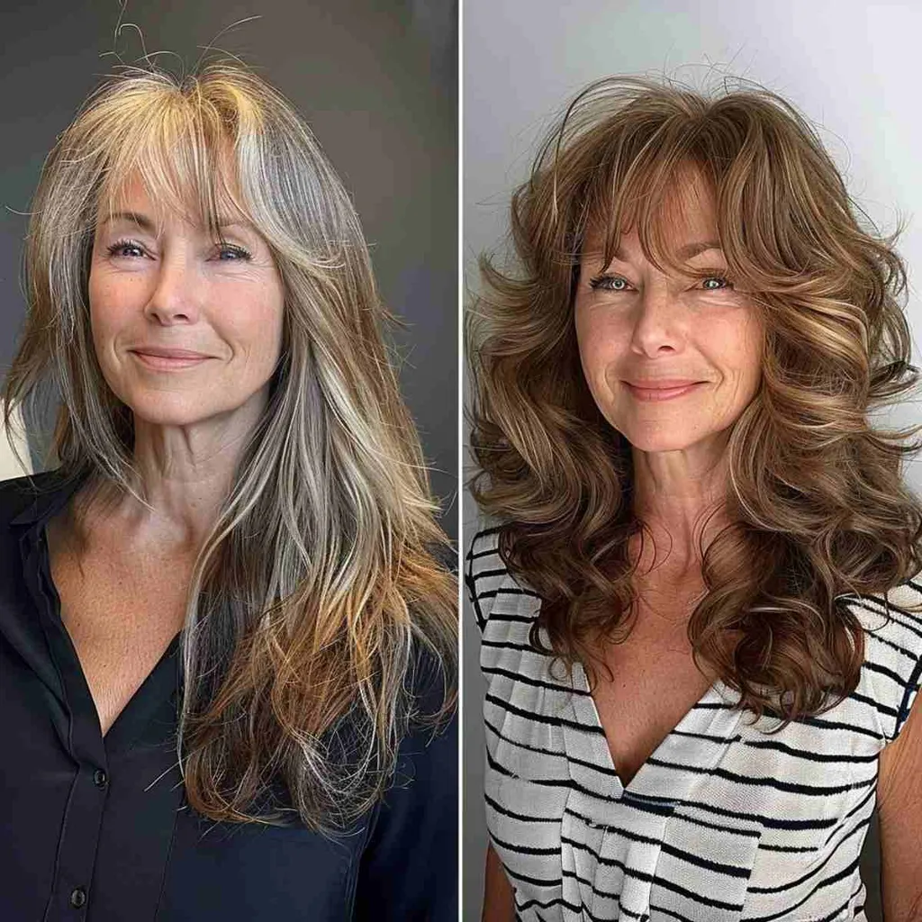 Krøllete hår med tykt utseende med frynser for kvinner med tynt hår' title=