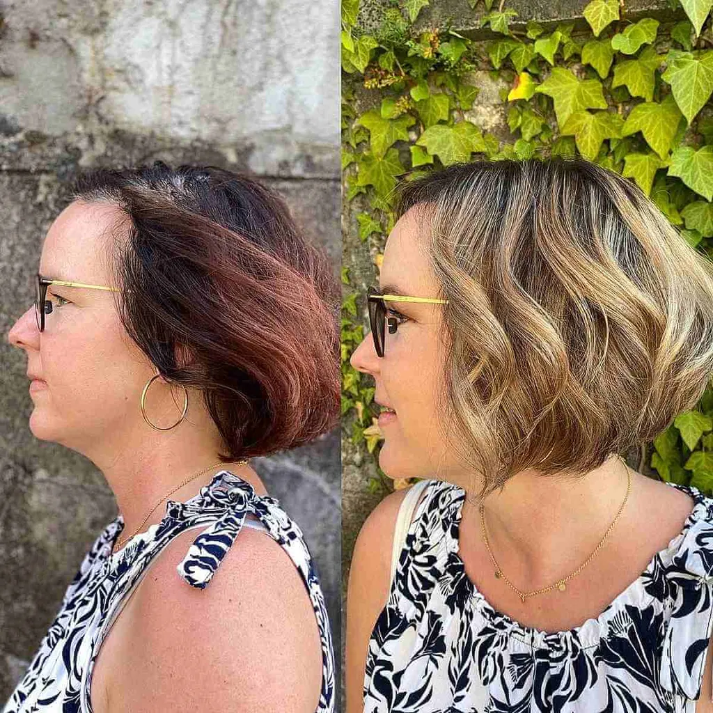 Uanstrengt blond Balayage Wavy Bob for tynt hår' title=