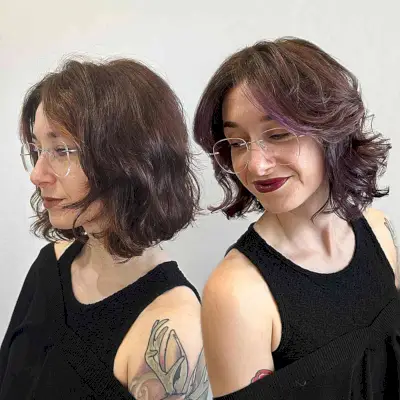 Short Butterfly Layered Haircut with Soft Violet Money Piece