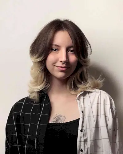 Two-Toned Medium Wolf Cut with Butterfly Layers for Heart-Shaped Faces