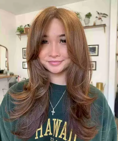 Center-Parted Butterfly Hair with Long Bardot Bangs