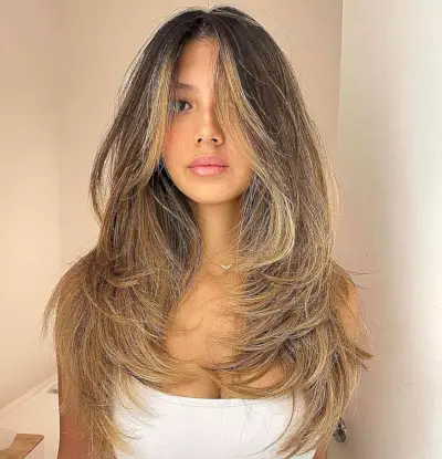 Long-Length Golden Blonde Hair with Butterfly Face-Framing Layers