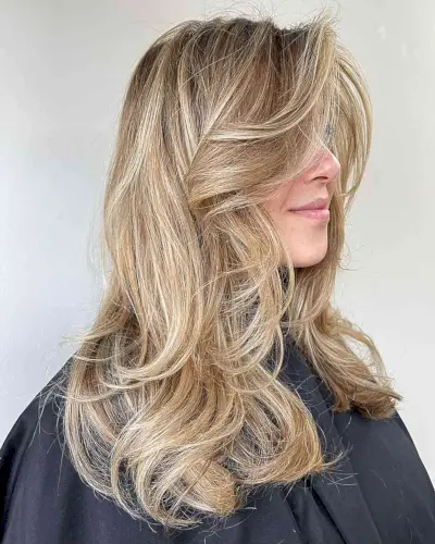 Multi-Layered Medium Butterfly Hair with Honey Balayage Highlights