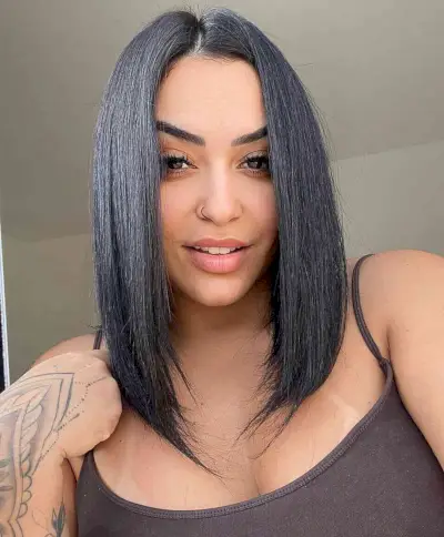 Jet Black Lob with a Part in the Middle