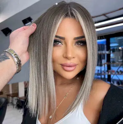 Silvery-Grey Sleek Bob with a Middle Part for Fine Hair