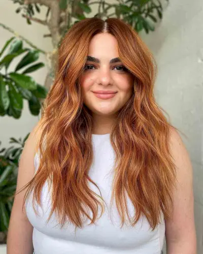 Middle-Parted Long Shaggy Copper Hair