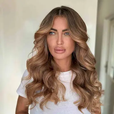 Light Brown Curled Ends with a Center Part