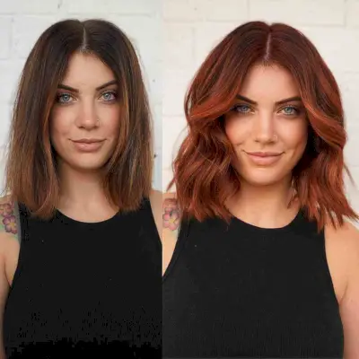 Dark Auburn Choppy Bob with a Center Part