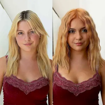 Peach Loose Curls with a Center Part