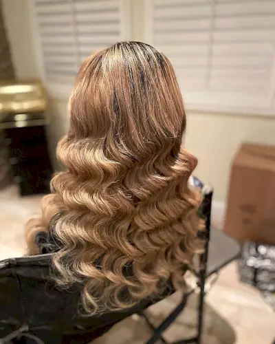 Long Warm Blonde Hair with Old Hollywood Waves
