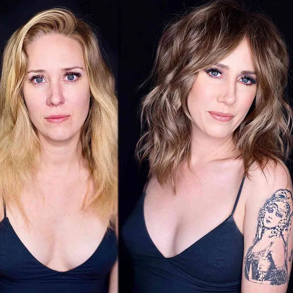 Corte Shag en capas con un tono marrón frío' title=