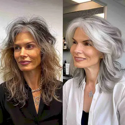 Silver Thin Blowout for Older Women with Thin Hair