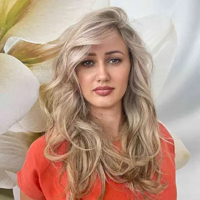 Ashy, Golden Balayage on Deeply Side Parted Hair