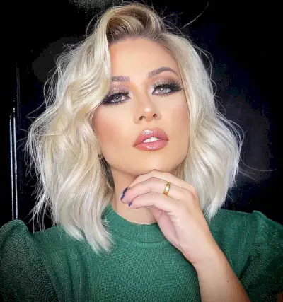 Platinum Mid-Length Hair with a Deep Side Part