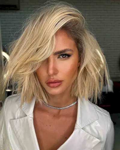 Messy Short Bob with a Deep Side Part