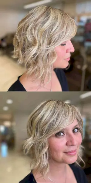 Wavy Angled Bob with a Deep Side Part