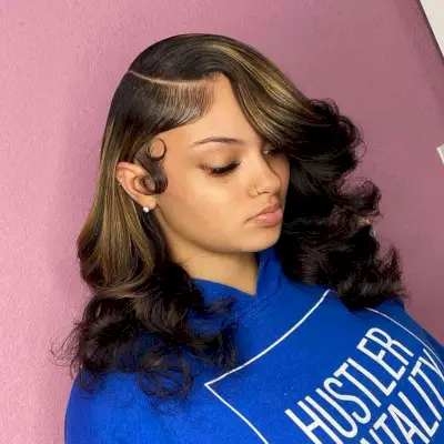 Deep Side Part Sew-In Weave with Curly Ends