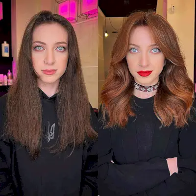 Dark Ginger Mid-Length Chop for Big Foreheads and women with longer face shapes